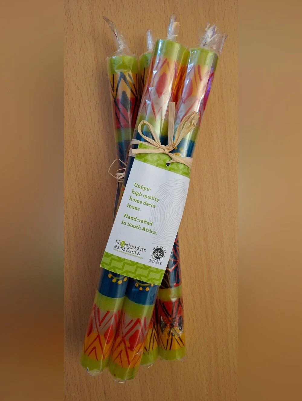 Kapula Handmade Multicolor African Decorative Taper/Dinner Candles, 2 Pack